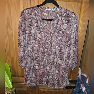 Liz Claiborne Women's Blouse - Pink and Brown Snake Print, Great Condition